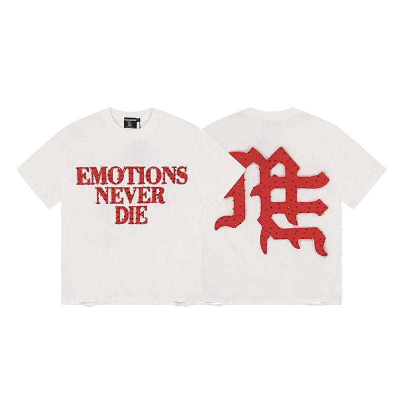 MIXED EMOTION Vintage "Emotions Never Die" Graphic T-Shirt (White / Red)