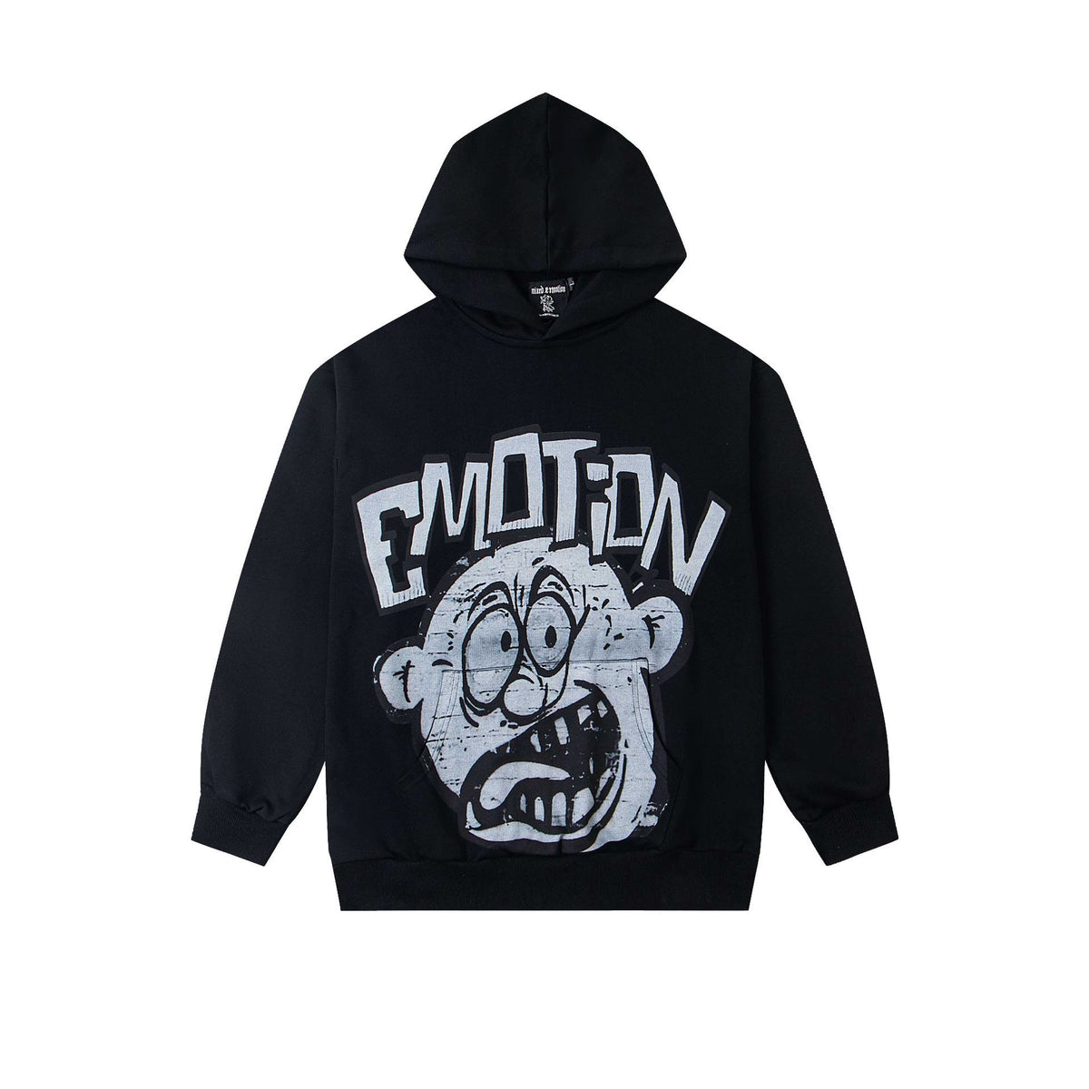 MIXED EMOTION Vintage Cartoon Face Graphic Hoodie (Black)