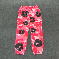 "Denim Tears" Pink Camo Floral Pattern Oversized Sweatpants
