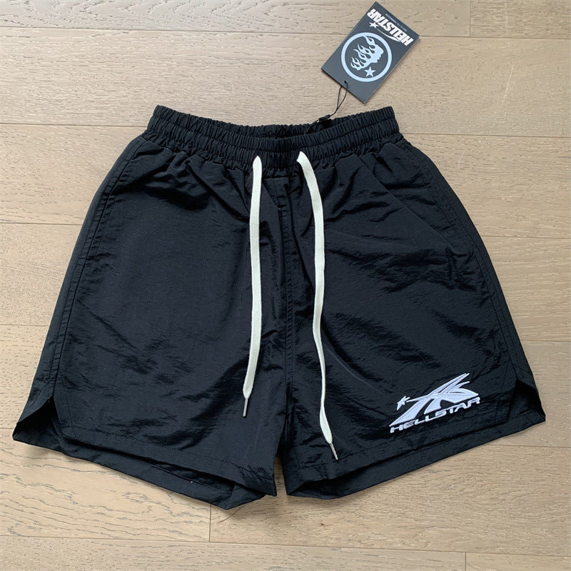 2024 summer new washed and worn casual shorts, flame printed trendy brand Hell Star men's five quarter pants (6)