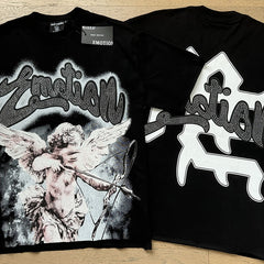MIXED EMOTION Vintage Rhinestone Cupid Archer Graphic T-Shirt (Black)