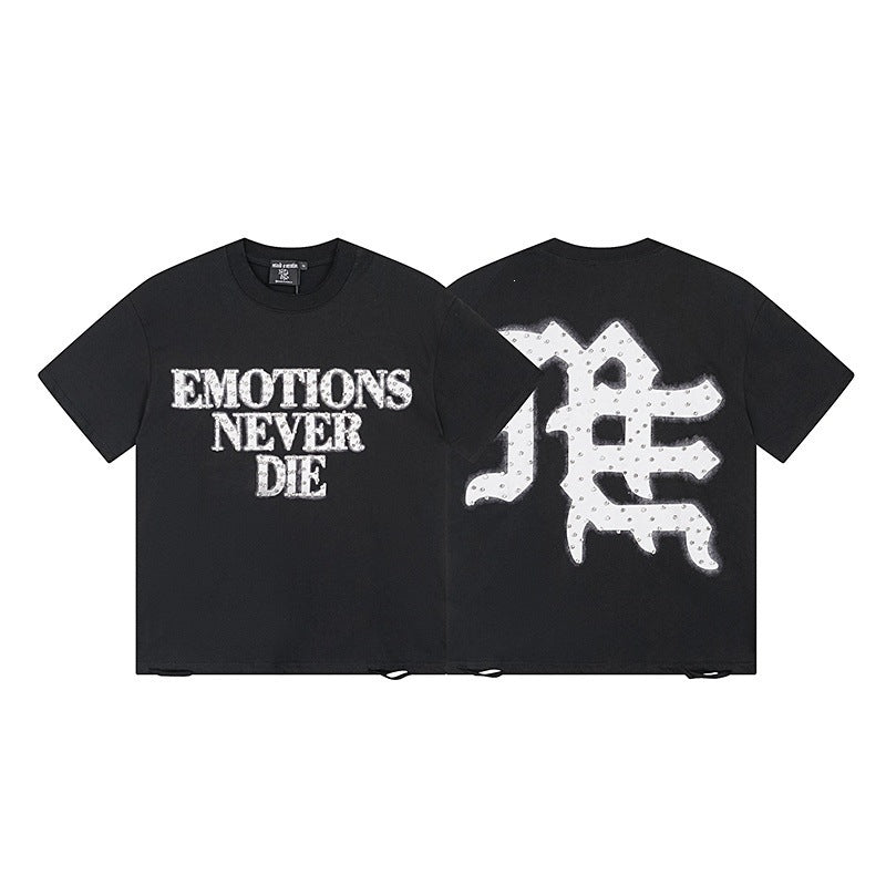 MIXED EMOTION Vintage "Emotions Never Die" Graphic T-Shirt (Black)