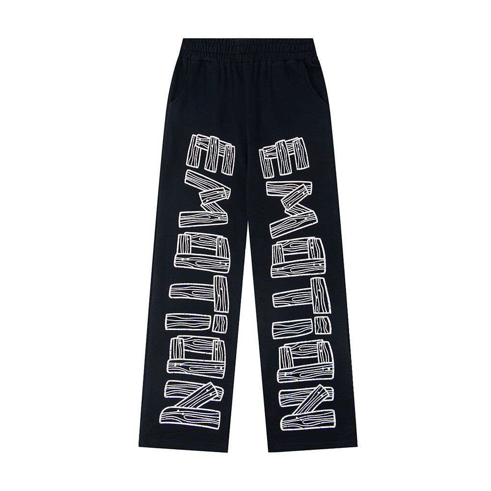 MIXED EMOTION Vintage Block Letter Graphic Sweatpants (Black)