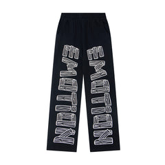MIXED EMOTION Vintage Block Letter Graphic Sweatpants (Black)