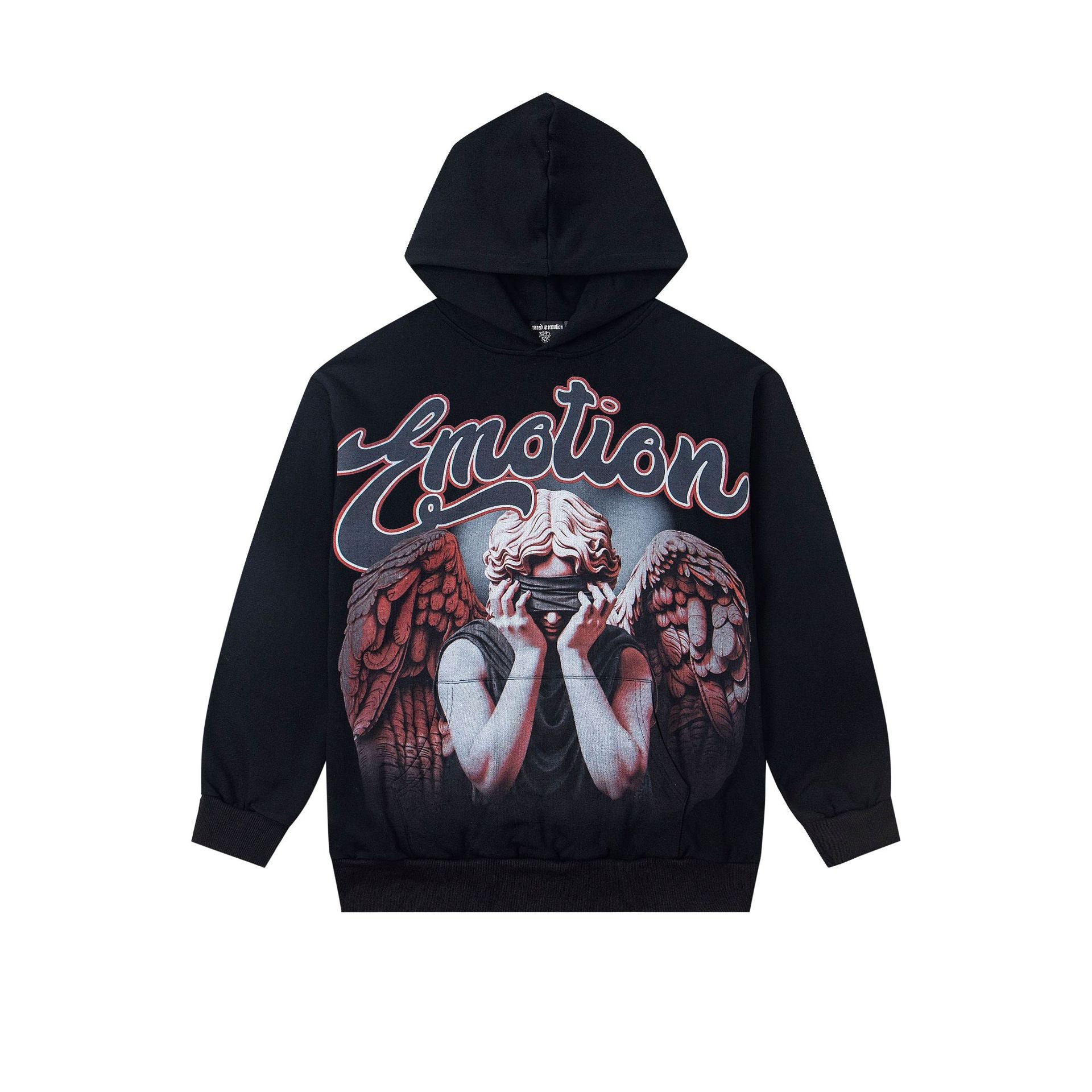 MIXED EMOTION Vintage Fallen Angel Graphic Hoodie (Black)