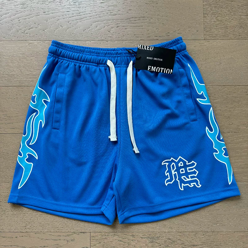 MIXED EMOTION Vintage Graphic Athletic Mesh Shorts (Blue)