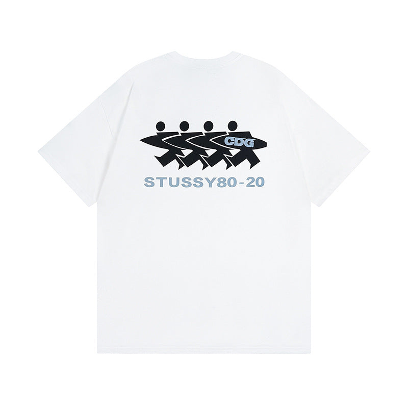 Original 2024 Spring/Summer New Trendy Brand Stu Classic Parade Printed Letter Men's and Women's Same Short Sleeve One Piece Hair Collection (24)