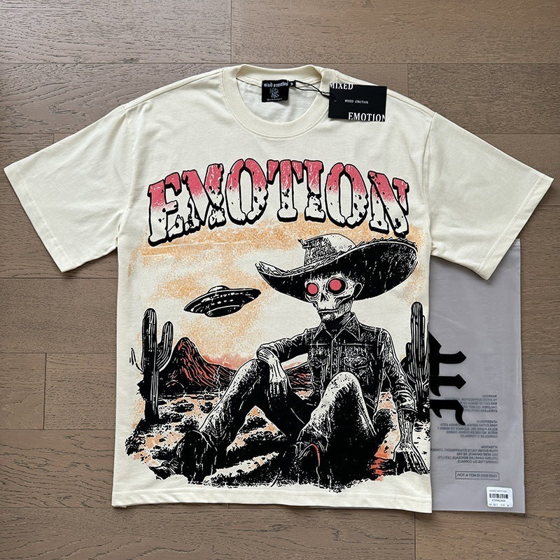 MIXED EMOTION Vintage Alien Cowboy Graphic T-Shirt (Off-White)
