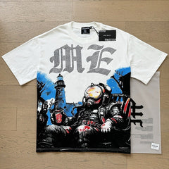 MIXED EMOTION Vintage Rhinestone Deep-Sea Diver Graphic T-Shirt (White / Blue)