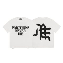 MIXED EMOTION Vintage "Emotions Never Die" Graphic T-Shirt (White)