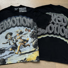 MIXED EMOTION Vintage Rhinestone Running Cherubs Graphic T-Shirt (Black)