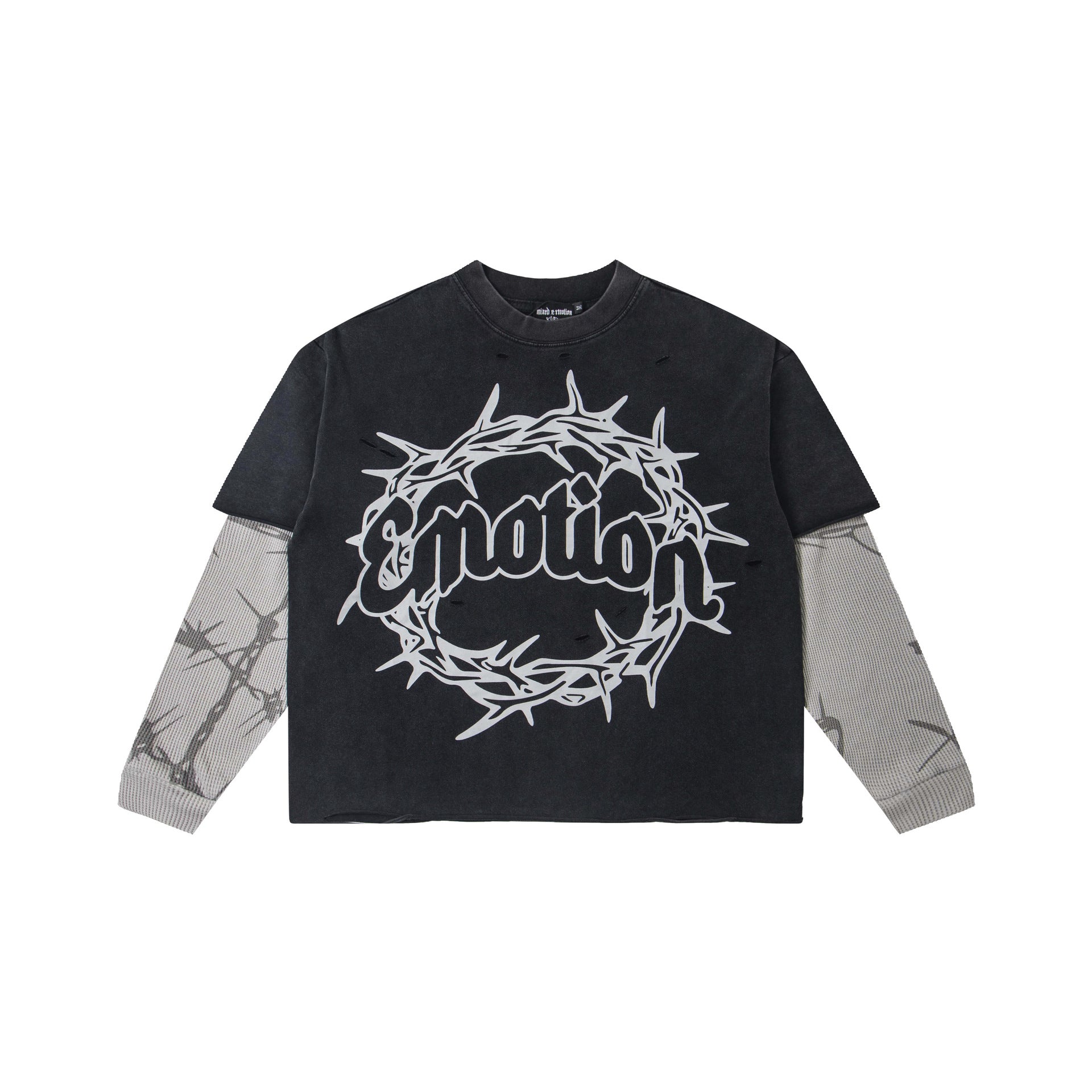 MIXED EMOTION Vintage Barbed Wire Layered Long-Sleeve Tee