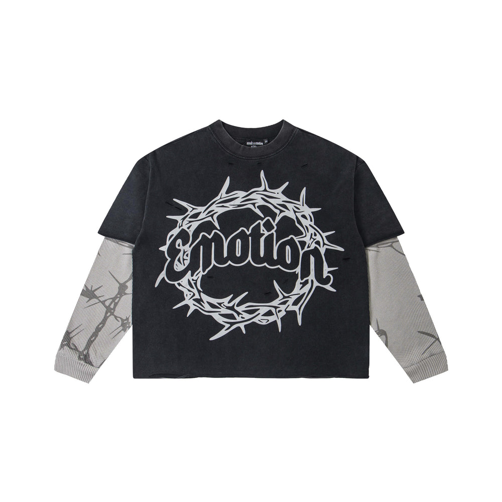 MIXED EMOTION Vintage Barbed Wire Layered Long-Sleeve Tee