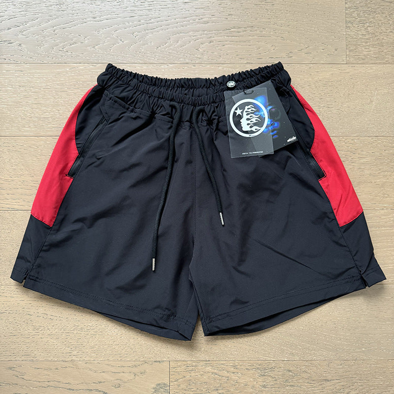 2024 summer new washed and worn casual shorts, flame printed trendy brand Hell Star men's five quarter pants (14)