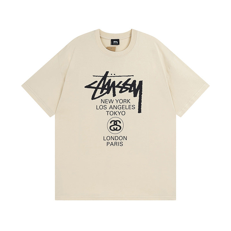 Original 2024 Spring/Summer New Trendy Brand Stu Classic Parade Printed Letter Men's and Women's Same Short Sleeve One Piece Hair Collection (18)