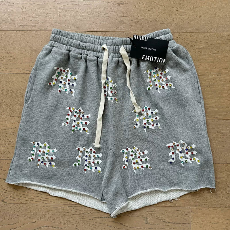 MIXED EMOTION Vintage Multi-Color Rhinestone Monogram Sweatshorts