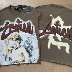 MIXED EMOTION Vintage Rhinestone Blindfolded Cherub Graphic T-Shirt (Brown)