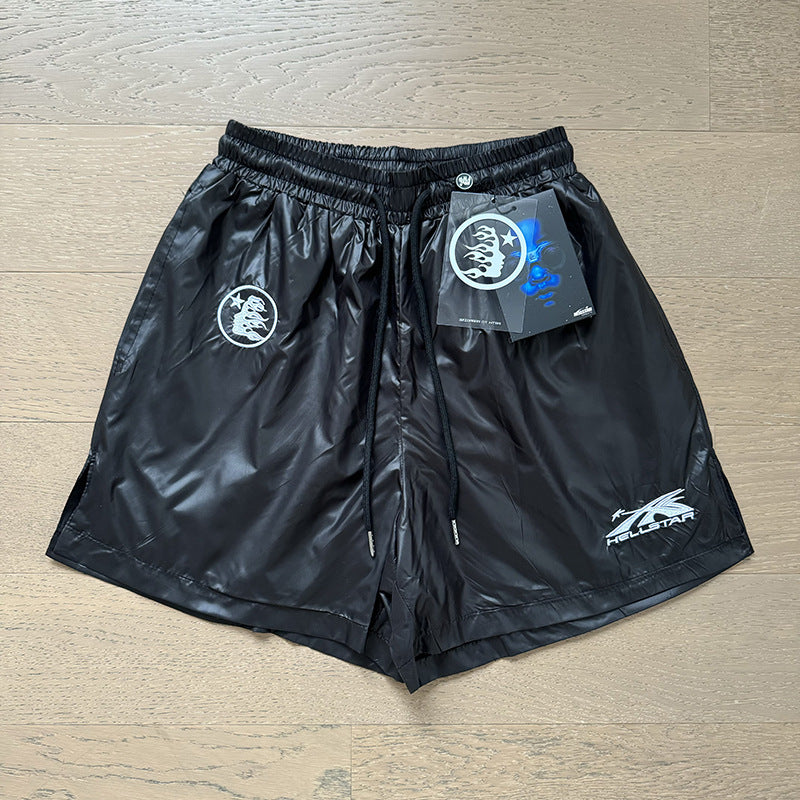2024 summer new washed and worn casual shorts, flame printed trendy brand Hell Star men's five quarter pants (2)