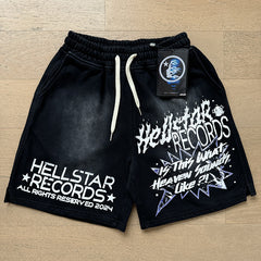 2024 summer new washed and worn casual shorts, flame printed trendy brand Hell Star men's five quarter pants (30)