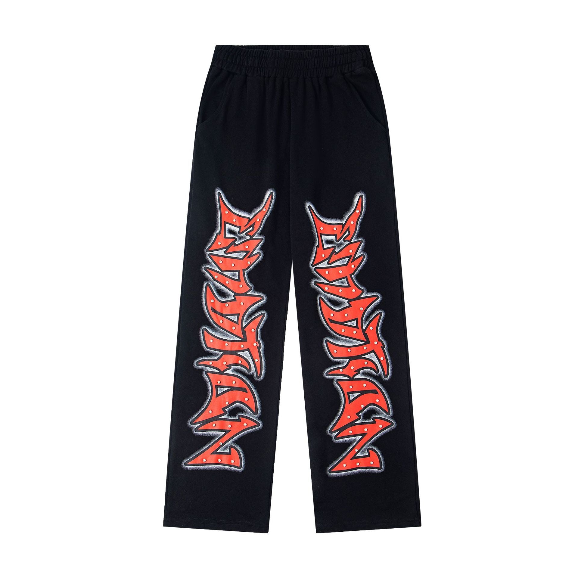 MIXED EMOTION Vintage Red Graphic Sweatpants (Black)
