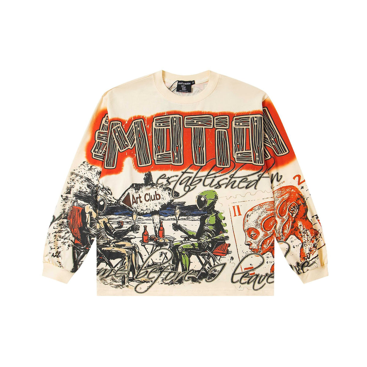 MIXED EMOTION Vintage Surreal Art Club Graphic Long-Sleeve Tee (Off-White)