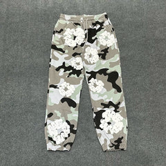 "Denim Tears" Grey & Sage Camo Floral Pattern Oversized Sweatpants