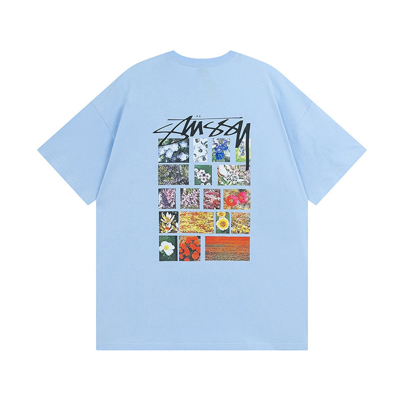 Original 2024 Spring/Summer New Trendy Brand Stu Classic Parade Printed Letter Men's and Women's Same Short Sleeve One Piece Hair Collection (2)