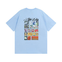 Original 2024 Spring/Summer New Trendy Brand Stu Classic Parade Printed Letter Men's and Women's Same Short Sleeve One Piece Hair Collection (2)