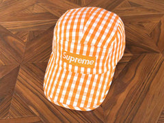 Supreme Orange and White Gingham 5-Panel Box Logo Camp Cap