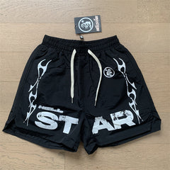 2024 summer new washed and worn casual shorts, flame printed trendy brand Hell Star men's five quarter pants (7)