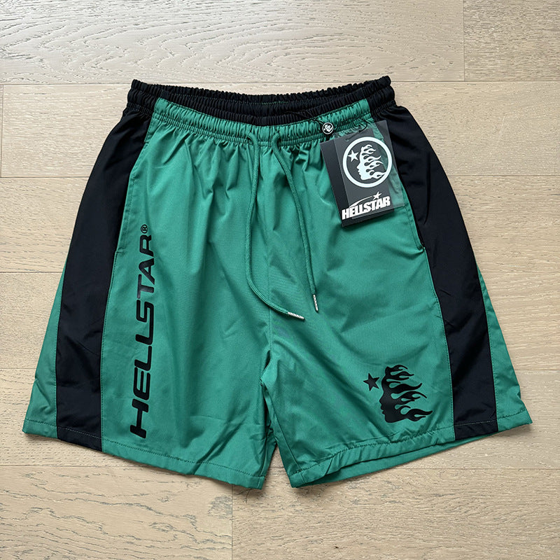 2024 summer new washed and worn casual shorts, flame printed trendy brand Hell Star men's five quarter pants (13)