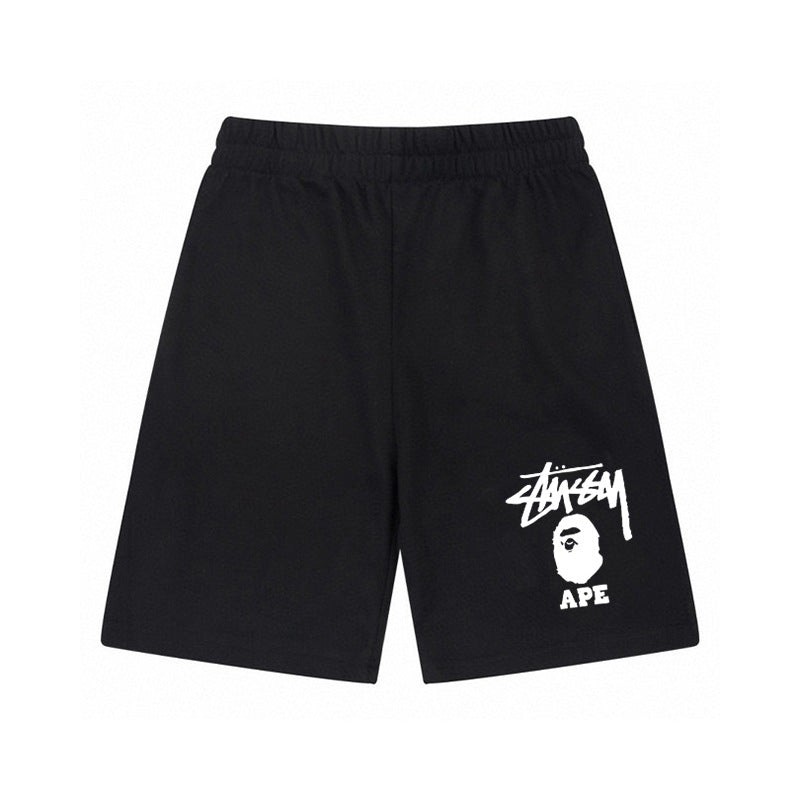 Cross border European and American foreign trade letter printed Stu casual pants skeleton sieve parade men's and women's youth five quarter pants ius (13)