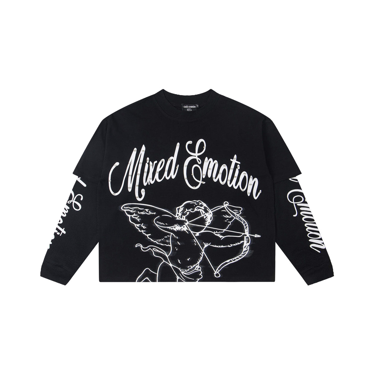 MIXED EMOTION Vintage Cupid Layered Long-Sleeve Tee (Black)