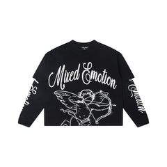 MIXED EMOTION Vintage Cupid Layered Long-Sleeve Tee (Black)