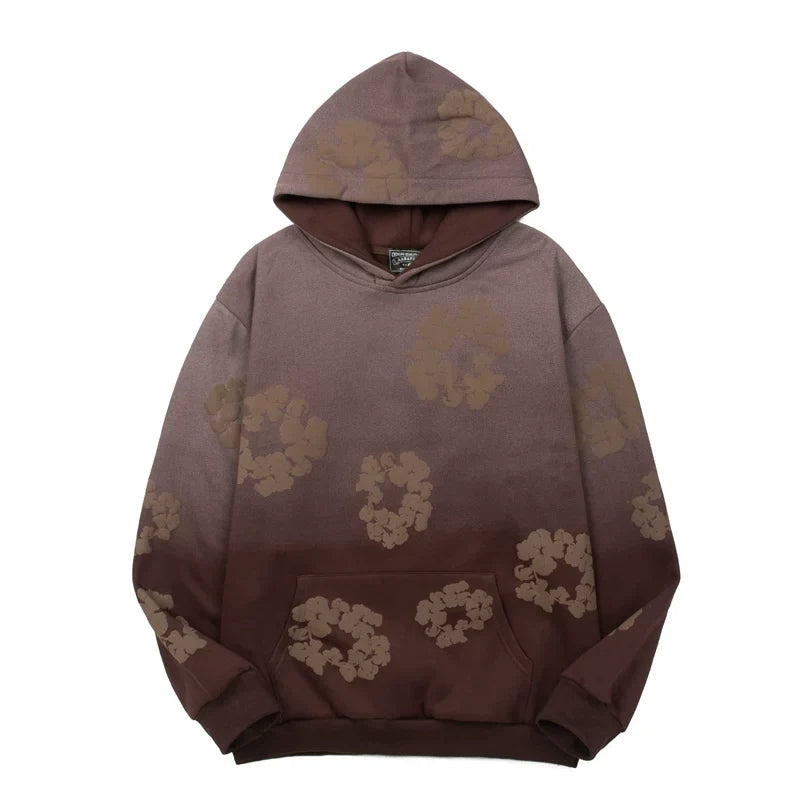 "Denim Tears" Brown Ombre Floral Pattern Oversized Hoodie