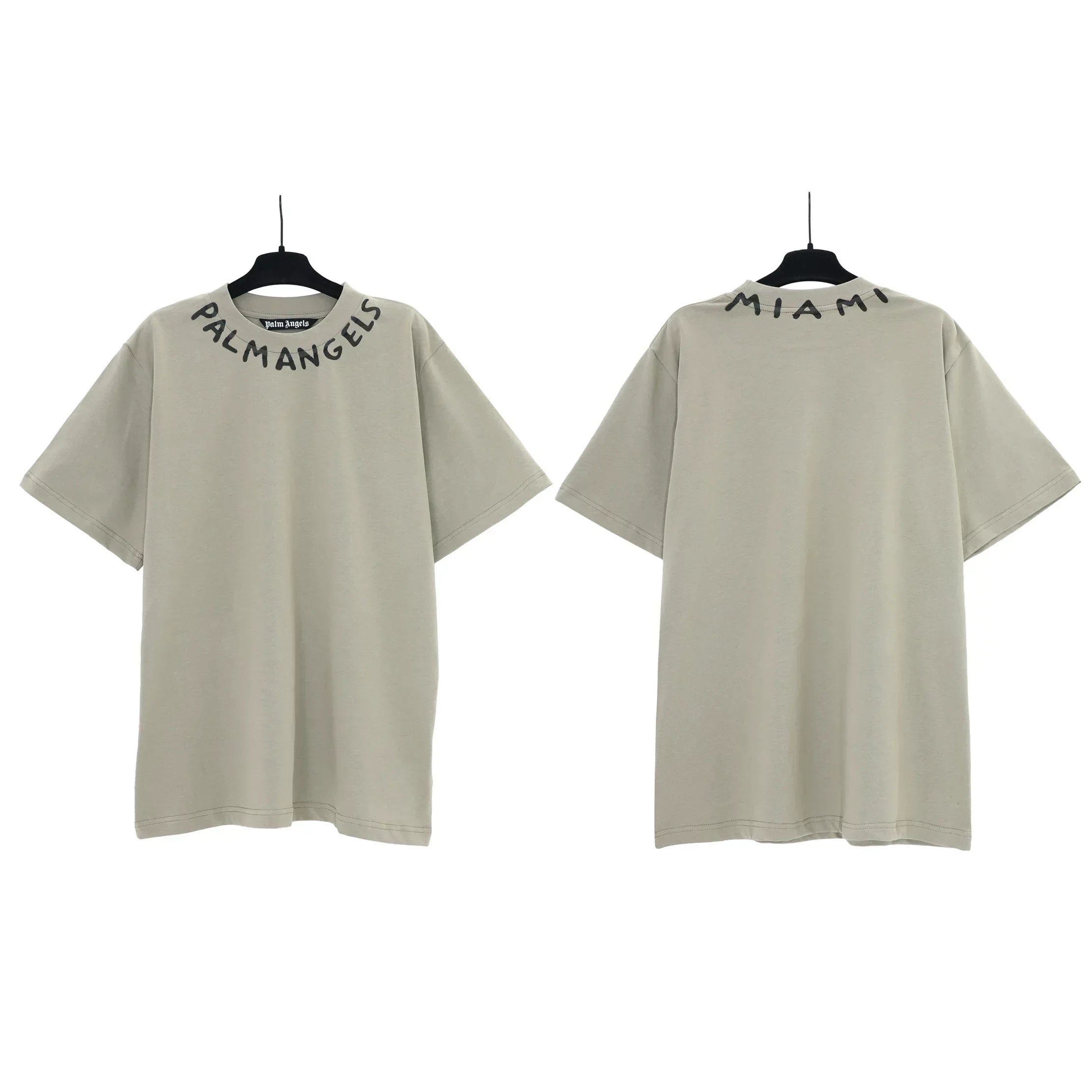 Palm Angels Neckline Collar Logo T-Shirt - Sage Green/Miami
