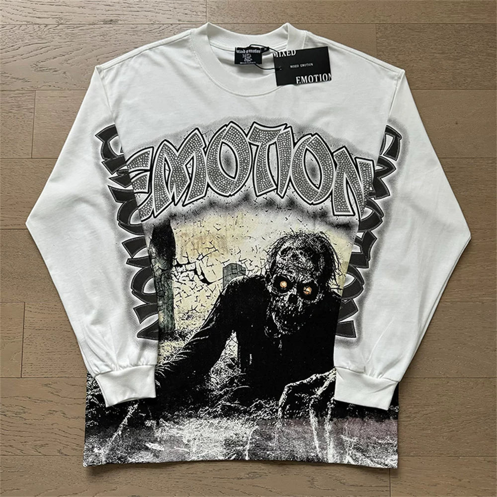 MIXED EMOTION Vintage Apocalyptic Graveyard Long-Sleeve T-Shirt