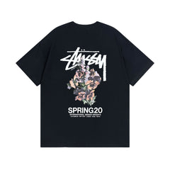 Original 2024 Spring/Summer New Trendy Brand Stu Classic Parade Printed Letter Men's and Women's Same Short Sleeve One Piece Hair Collection (21)