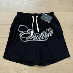 MIXED EMOTION Vintage Rhinestone Lettering Sweatshorts (Black)