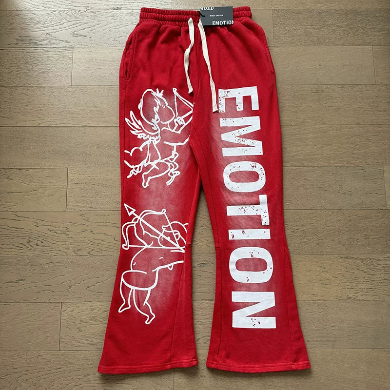 MIXED EMOTION Vintage Graphic Flare Sweatpants (Red)