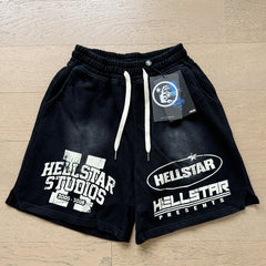 2024 summer new washed and worn casual shorts, flame printed trendy brand Hell Star men's five quarter pants (16)