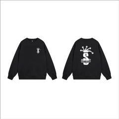 Cross border black 8 dice hoodie for autumn and winter, men's and women's round neck looped long sleeved hoodie, pure cotton outer (18)