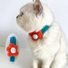 Adjustable Wool Flower Knitted Cat Collar