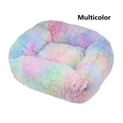 Multi-Color Plush Square Bed for Cats and Small Dogs
