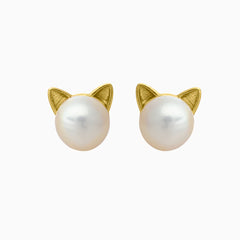 Gold Pearl Cat Earrings